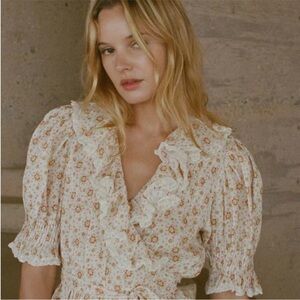 Doen Cream Floral Ruffle Wrap Blouse